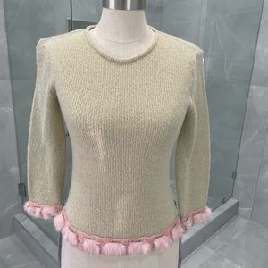 VOYAGE PASSION LONG SLEEVE BEIGE SWEATER WITH FUR SIZE M